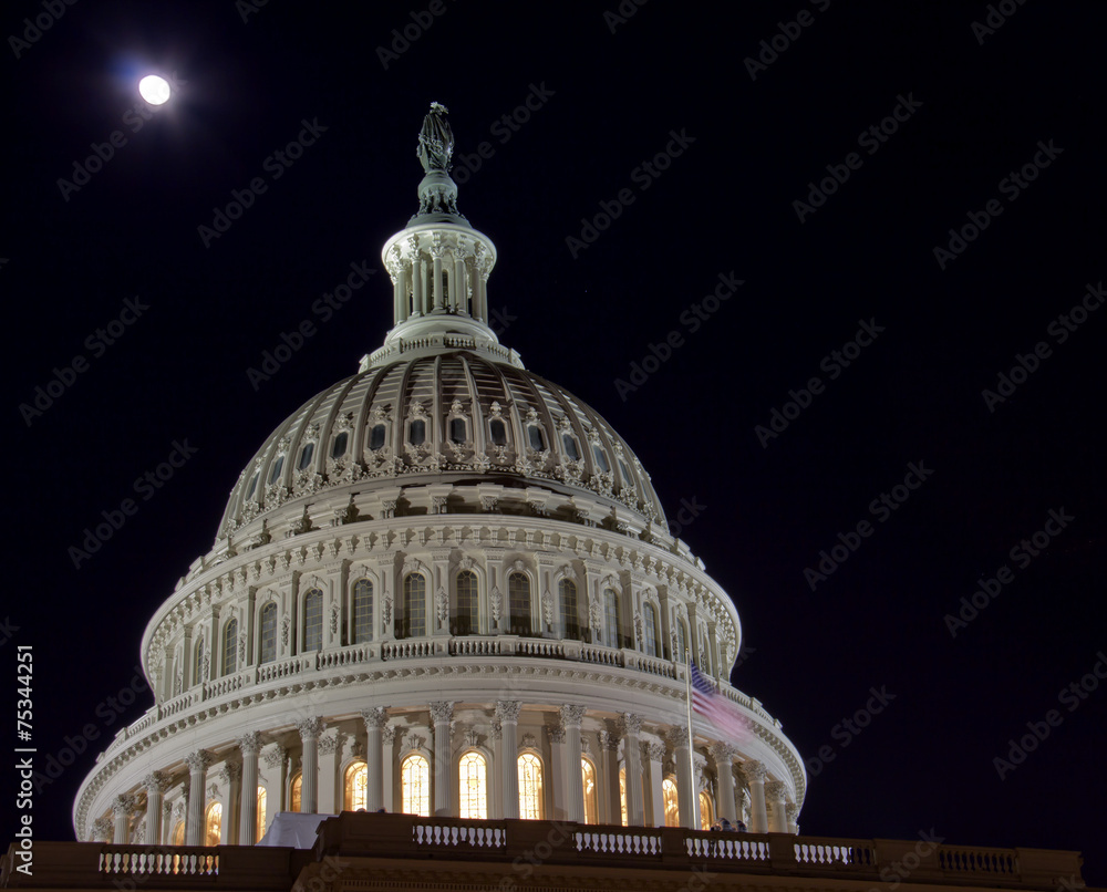 US Capitol building dome, at night, Washington DC, United States