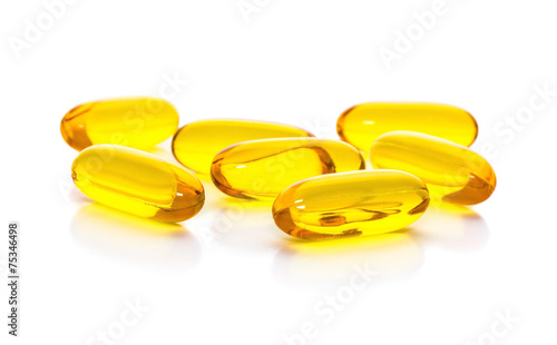 Fish oil capsules isolated on white background