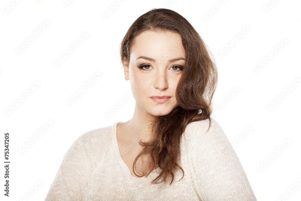 young woman with seductive look on white background young woman with seductive look on white background