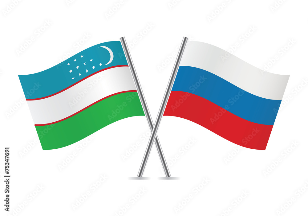 Uzbekistan and Russian flags. Vector illustration. Uzbekistan and Russian flags. Vector illustration.