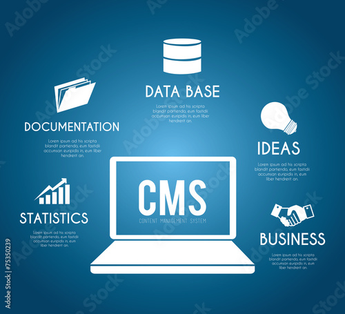 CMS design over blue background vector illustration