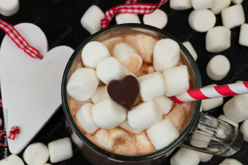 Hot chocolate with marshmallows cocoa bell love heart Hot chocolate with marshmallows cocoa bell love heart