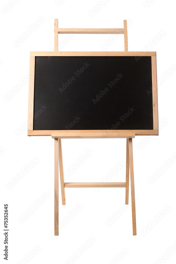 Wooden easel with a black board on white Wooden easel with a black board on white