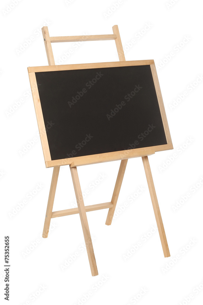 Wooden easel with a black board on white Wooden easel with a black board on white
