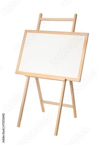 Wooden easel with a black board on white
