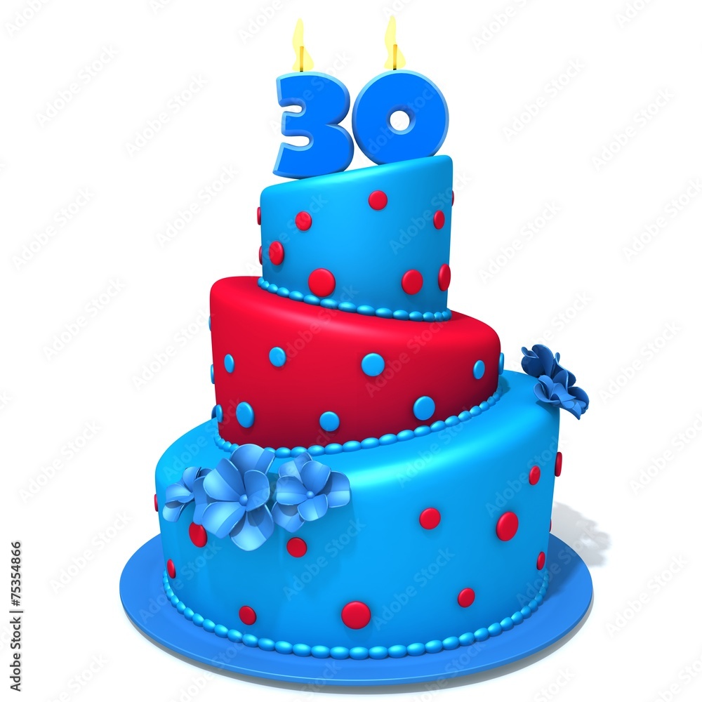 Birthday cake with number thirty 3d illustration Birthday cake with number thirty 3d illustration