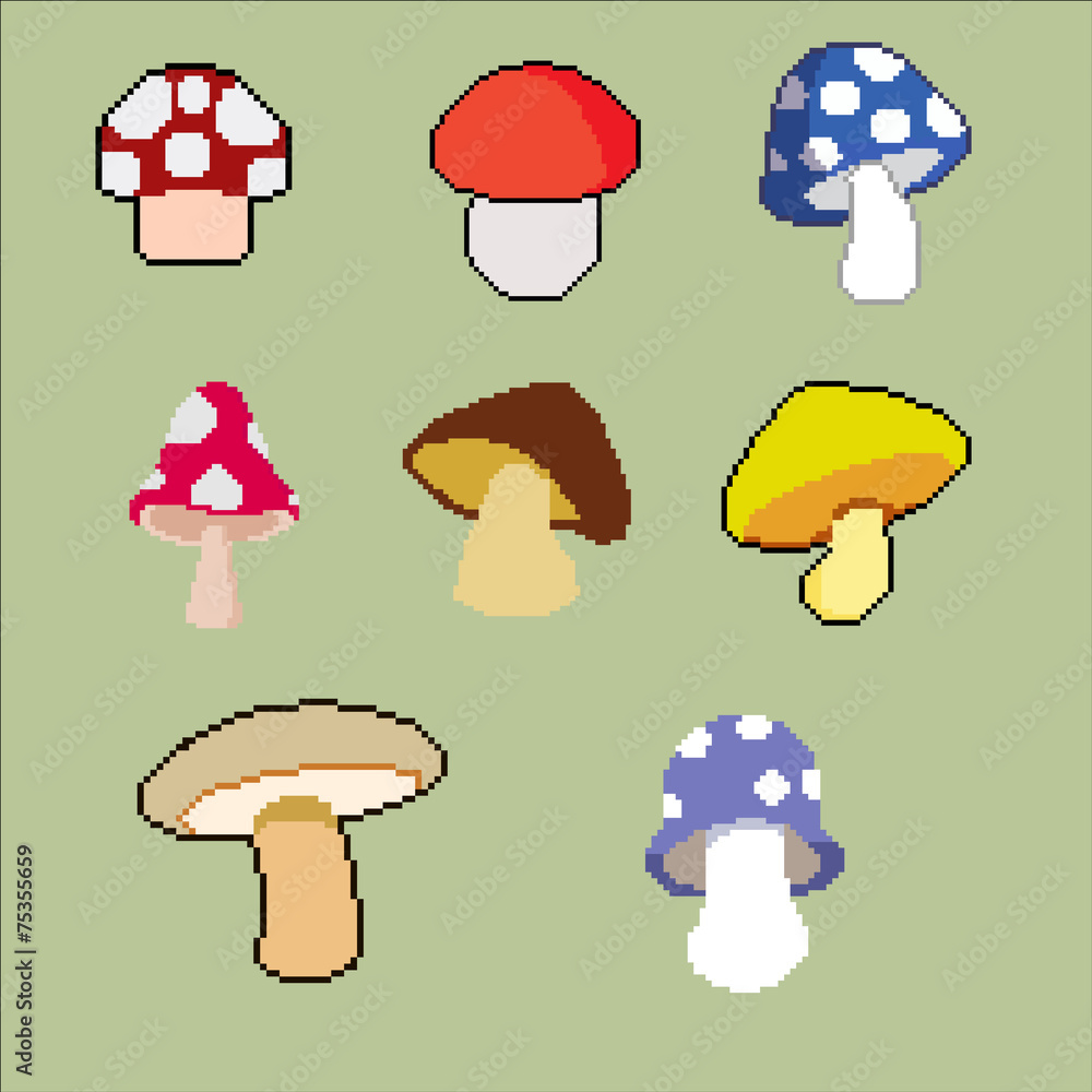 Pixel Art Mushroom collection Stock Vector Adobe Stock