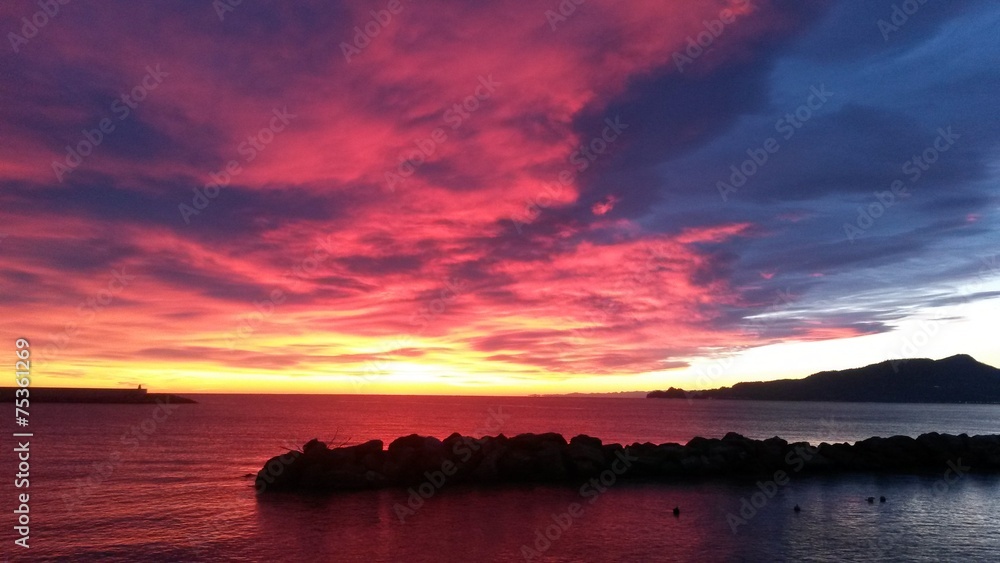 Red fired Sunset over Portofino mount