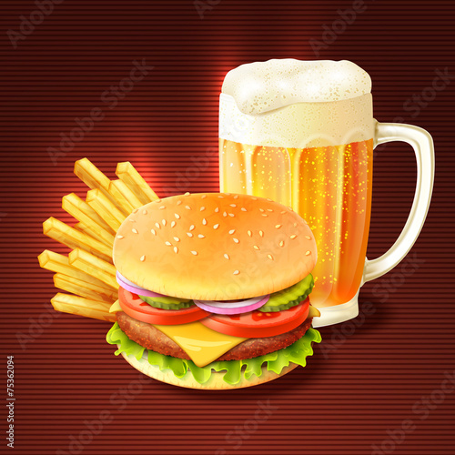 Hamburger And Beer Background