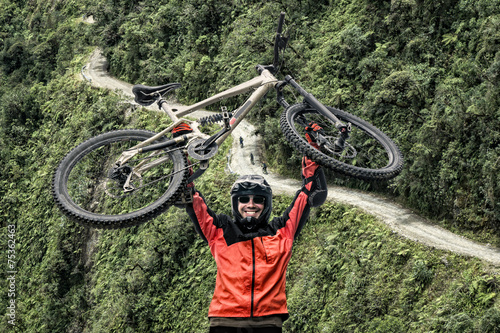 Road of death Bolivia viewpoint mountain biker