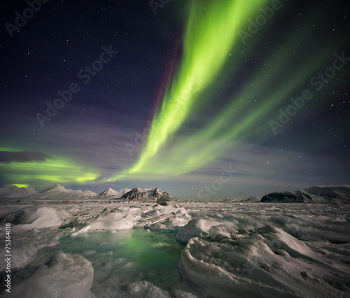 Beautiful Northern Lights over the Arctic frozen fjord © Incredible Arctic