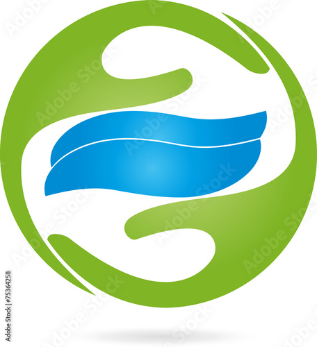 Logo, Hände, Wellen, Wasser