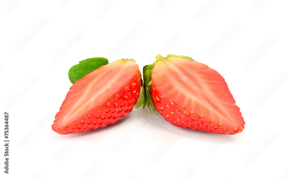 Fresh strawberries cut in half on a white background Fresh strawberries cut in half on a white background