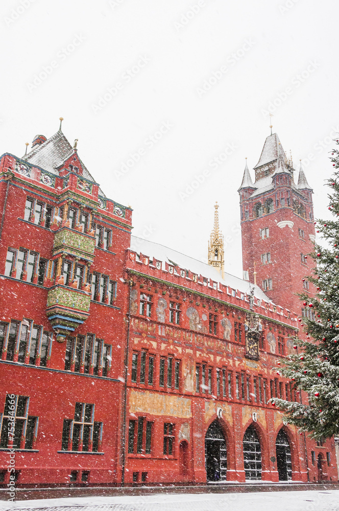 Fototapeta premium Basel, historische Altstadt, Rathaus, Winter, Schweiz