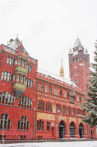 Basel, historische Altstadt, Rathaus, Winter, Schweiz