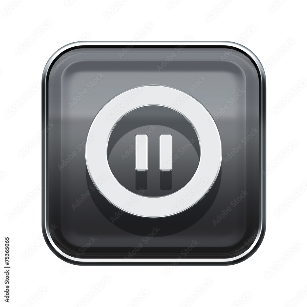 Pause icon glossy grey, isolated on white background Pause icon glossy grey, isolated on white background