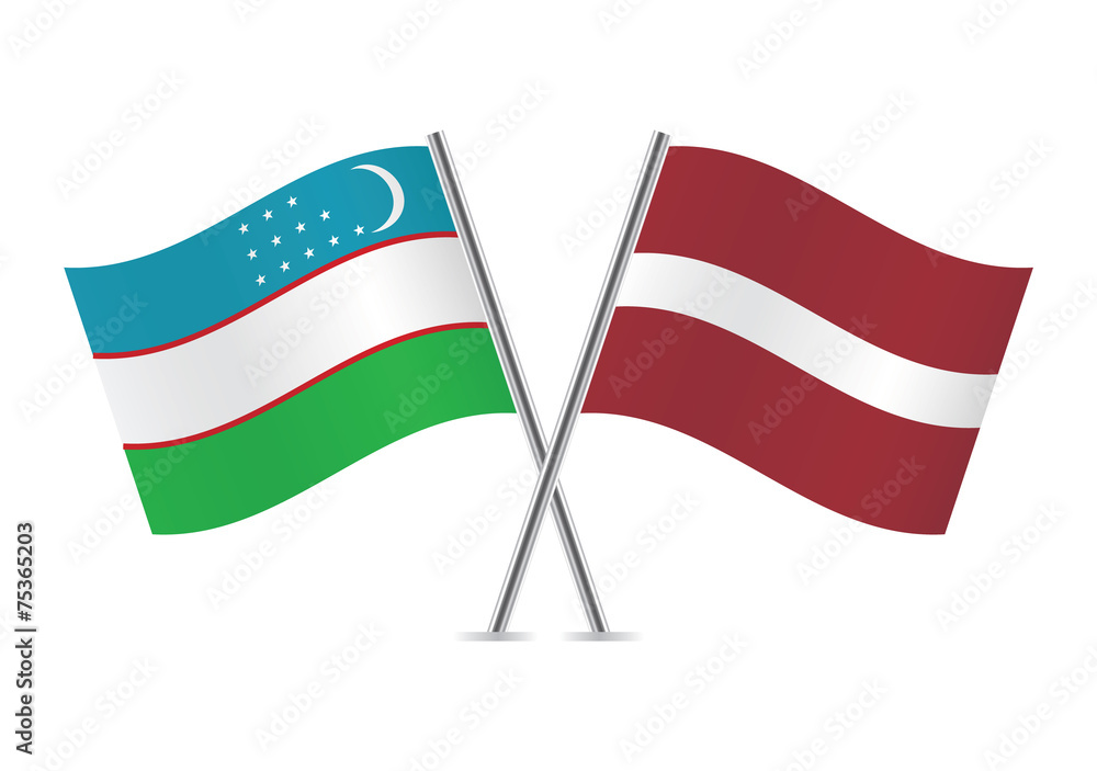 Uzbek and Latvian flags. Vector illustration. Uzbek and Latvian flags. Vector illustration.