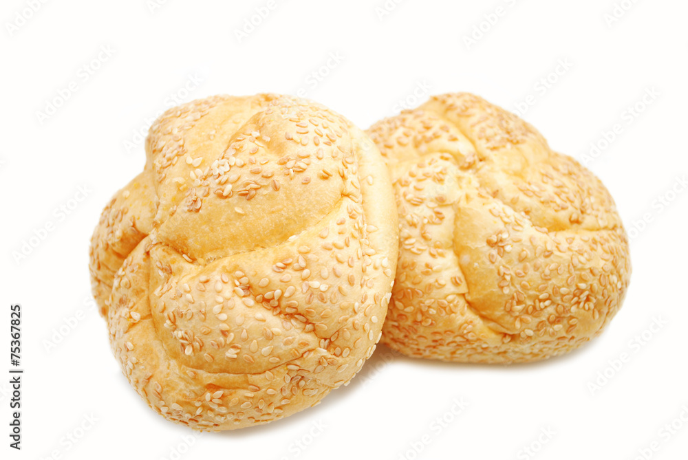 Two Sesame Rolls Isolate on a White Background