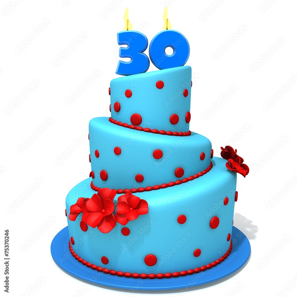 Birthday cake with number thirty 3d illustration Birthday cake with number thirty 3d illustration