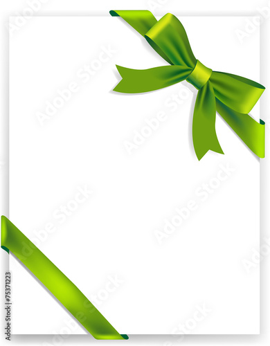 Shiny green satin ribbon on white background
