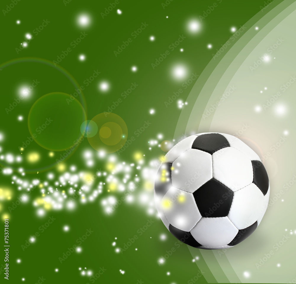 Naklejka premium Football ball on bright green background, sports poster