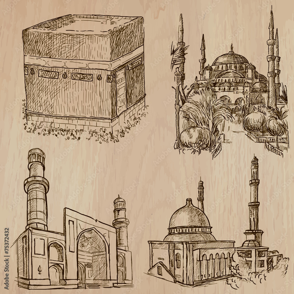 Obraz premium Architecture, Famous places - Hand drawn vectors