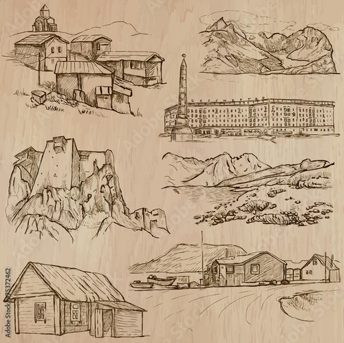 Architecture, Famous places - Hand drawn vectors
