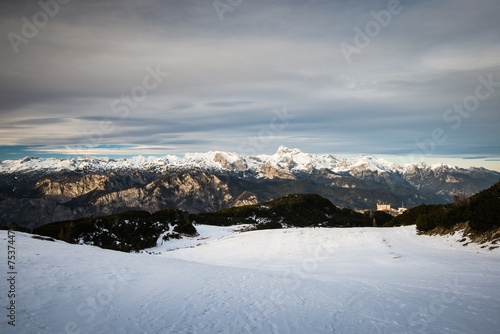 Ski slopes of Vogel  Triglav natural park  Slovenia  Europe.