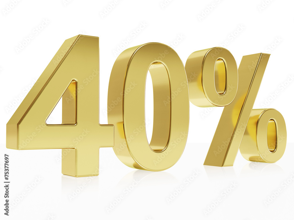 Photorealistic golden rendering of a symbol for 40 % discount Photorealistic golden rendering of a symbol for 40 % discount