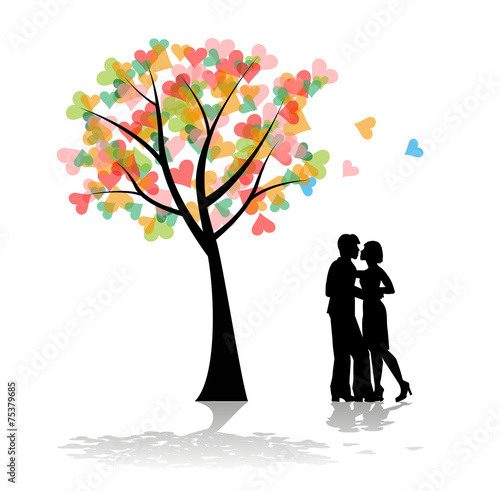 coppia di innamorati e albero con cuori