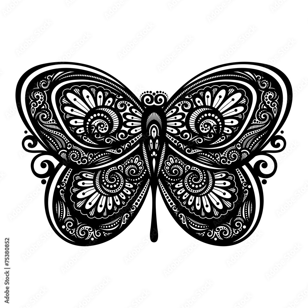 Vector Beautiful Butterfly, Exotic Insect. Patterned design, Tat