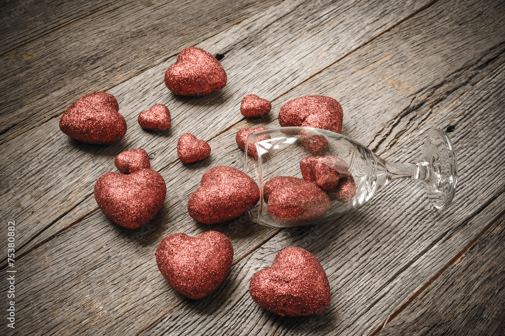 Wine Glass with Red Hearts on Valentine's Day Wine Glass with Red Hearts on Valentine's Day