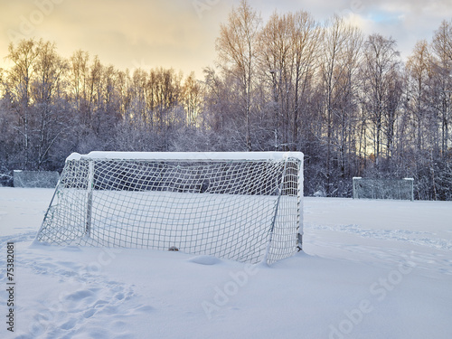 Snowy soccer field photo