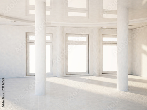 white room with the windows and the columns