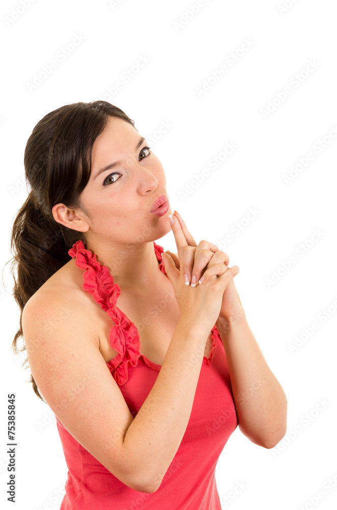beautiful young woman gesturing a gun with hands beautiful young woman gesturing a gun with hands
