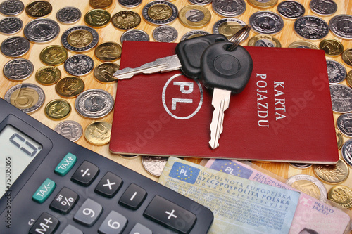Documents car keys and money