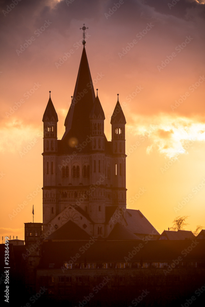 Great St. Martin Church and Tower of City Hall, Cologne, Germany