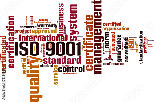 ISO 9001 word cloud concept. Vector illustration