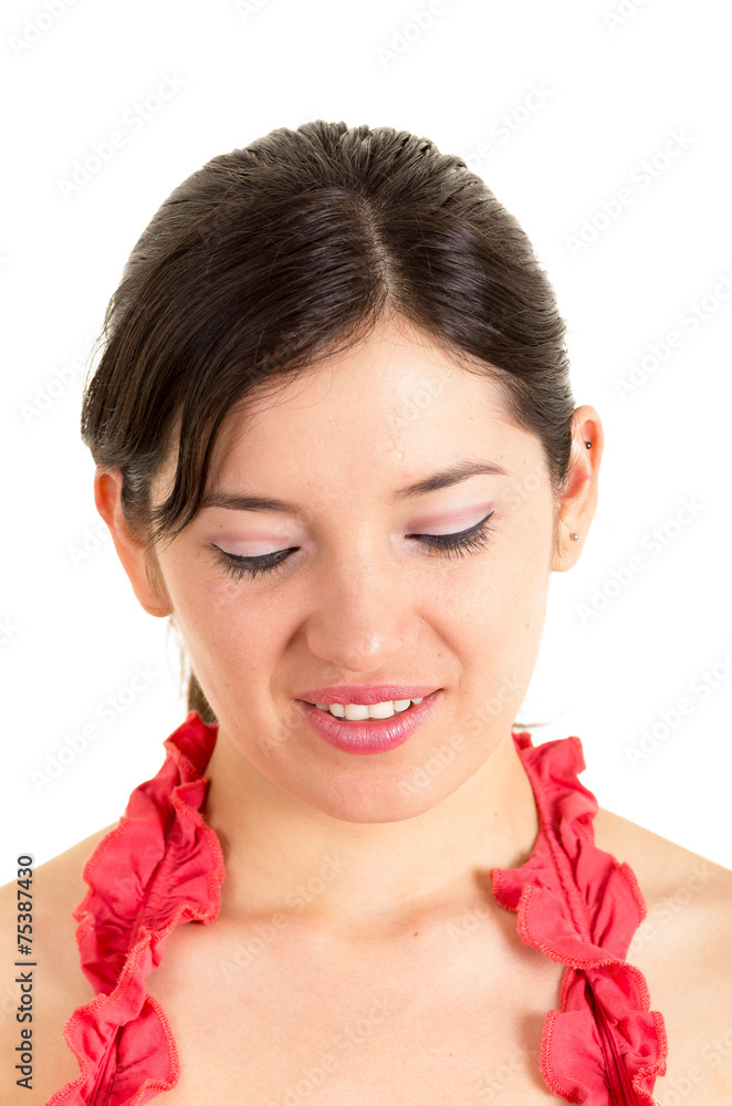 beautiful young woman looking down