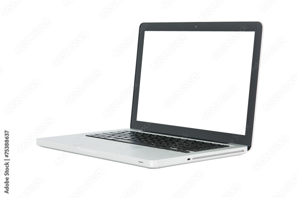 White Laptop with blank screen isolated White Laptop with blank screen isolated