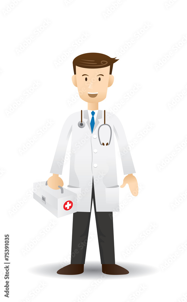 male doctor with first aid box and Stethoscope male doctor with first aid box and Stethoscope