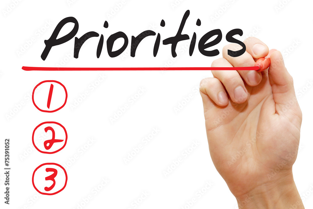 Fototapeta premium Hand writing Priorities List with red marker, business concept