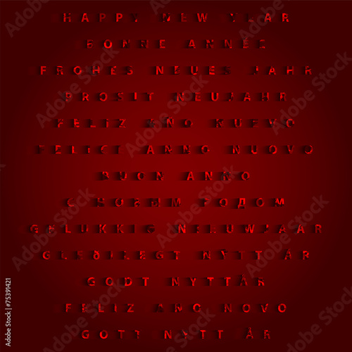 Red Happy New Year Vector Blend Design in eleven languages