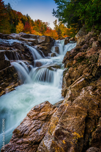 Autumn color and waterfall at Rocky Gorge  on the Kancamagus Hig