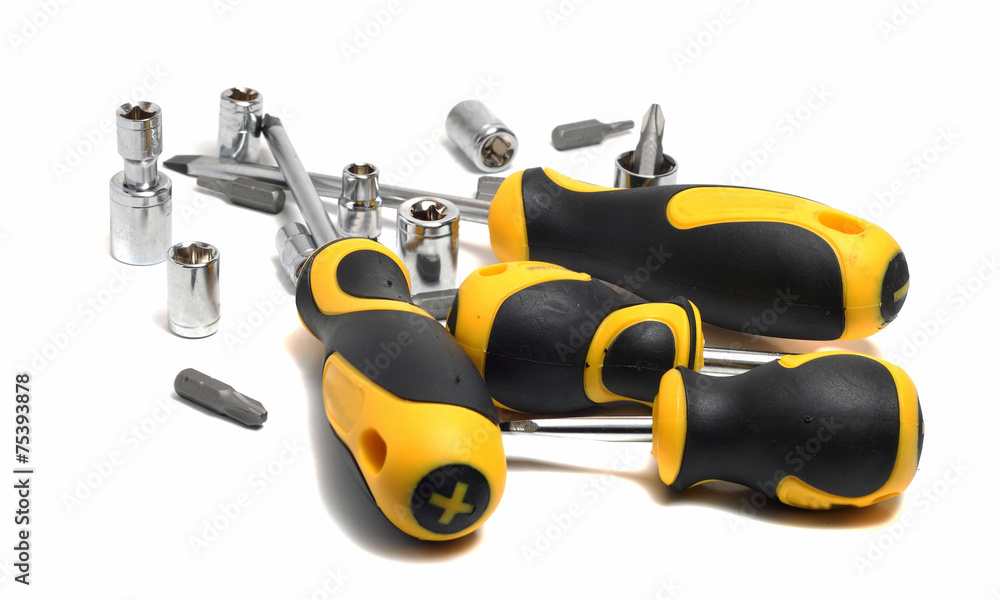 set of screwdrivers and tips on a white background set of screwdrivers and tips on a white background