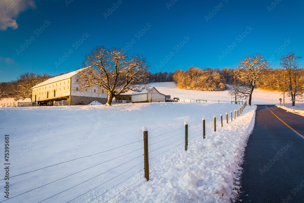 Farm along a country road during the winter, in rural York Count Farm along a country road during the winter, in rural York Count