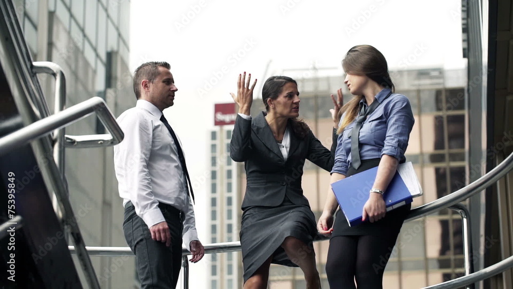 Sad, angry businesspeople talking and complaining about work