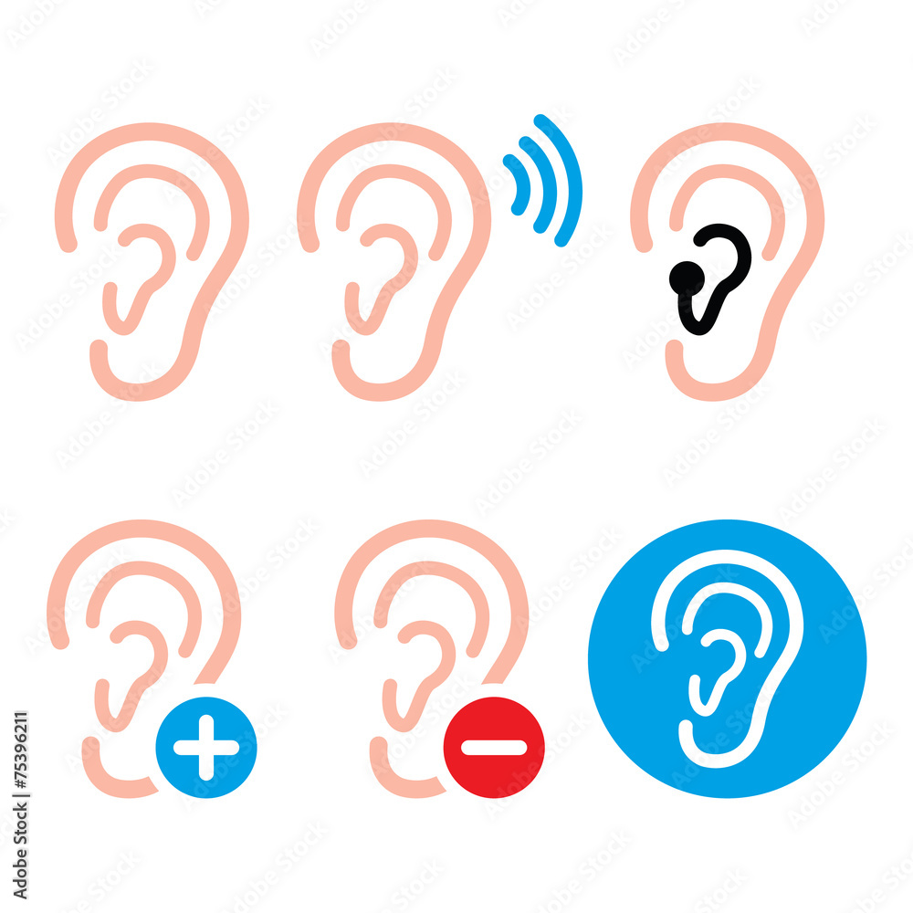 Ear hearing aid, deaf person - health problem icons set Ear hearing aid, deaf person - health problem icons set