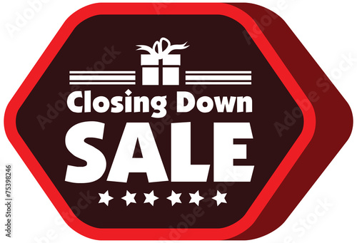 Closing down sale label or badge isolated on white background.