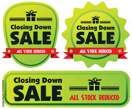 Closing down sale label or badge isolated on white background.
